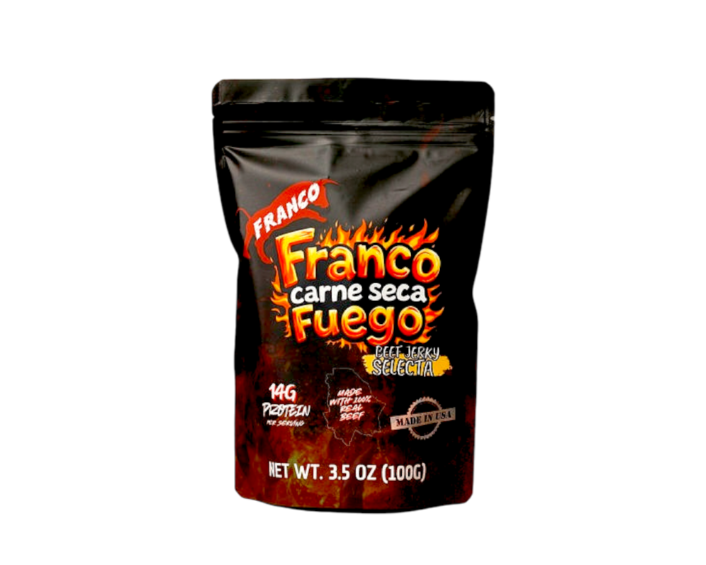 FUEGO 🔥 Carne seca, beef jerky Mexican style, Fuego flavor 3.5 oz, Franco Carne seca snacks & más.